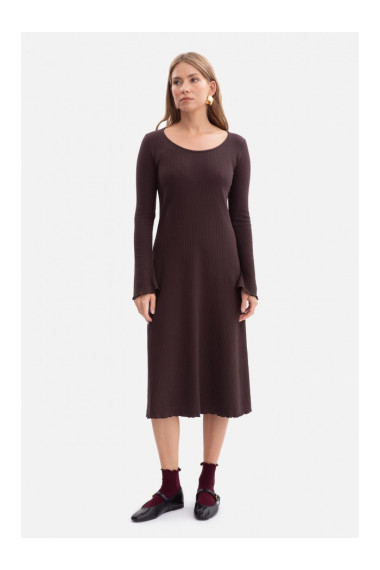 B308 Rib knit midi dress - dark chocolate
