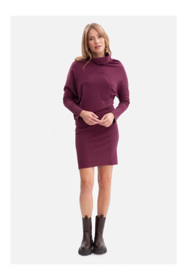 B309 Rib knit blouson dress - plum