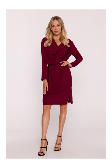 S428 Cowl neckline dress - maroon