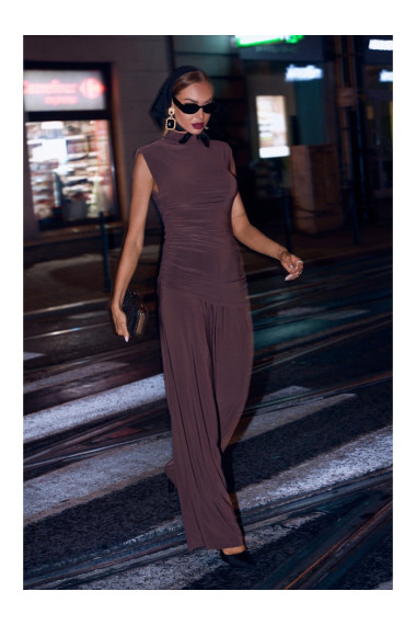 M890 Co-ord set with ruched top and wide leg trousers - brown