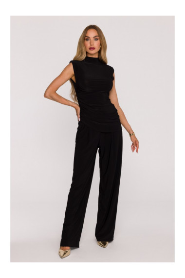 M890 Co-ord set with ruched top and wide leg trousers - black