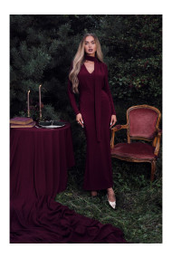 M891 Ruched dress with a sash - maroon