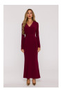 M891 Ruched dress with a sash - maroon