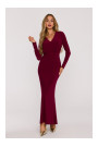 M891 Ruched dress with a sash - maroon
