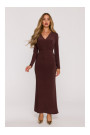 M891 Ruched dress with a sash - brown