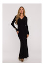 M891 Ruched dress with a sash - black