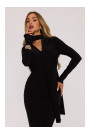 M891 Ruched dress with a sash - black