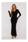 M891 Ruched dress with a sash - black
