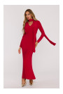 M891 Ruched dress with a sash - red