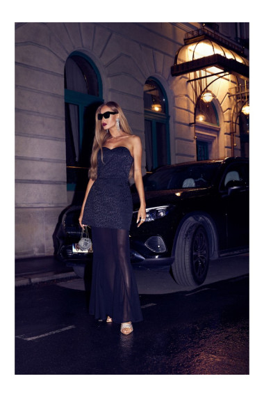 M893 Layered corset - style dress with chiffon skirt - black