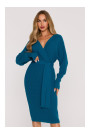 M810 Sweater dress with V-neck - ocean blue