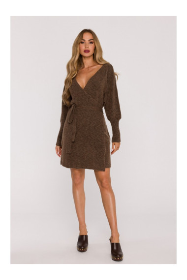 M631 Wrap sweater dress with a tie detail - caramel