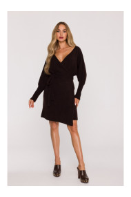 M631 Wrap sweater dress with a tie detail - chocolate