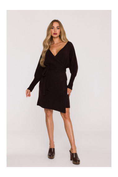 M631 Wrap sweater dress with a tie detail - chocolate