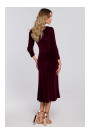 M557 Velvet Midi Dress With Gathered Sleeves - maroon
