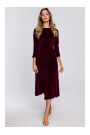 M557 Velvet Midi Dress With Gathered Sleeves - maroon