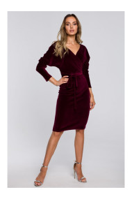 M561 Velvet Wrap Top Dress - maroon