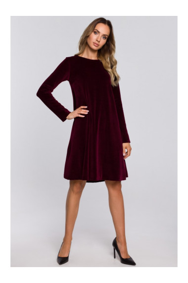 M566 Velvet Relaxed Fit Dress - maroon