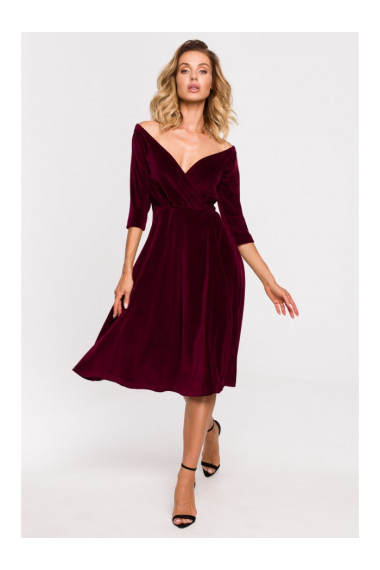 M645 Velvet wrap front midi dress - maroon