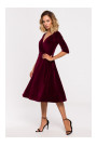 M645 Velvet wrap front midi dress - maroon