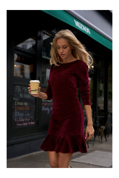 M765 Dress with ruffled bottom hem - maroon