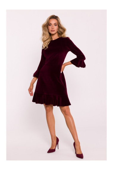 M825 Velvet ruffle dress - maroon