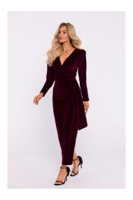 M828 Velvet deep V-neck maxi gown - maroon