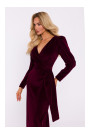 M828 Velvet deep V-neck maxi gown - maroon