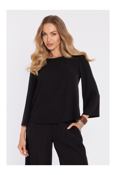 M905 Eleganta blūze ar vaļējām piedurknēm - melna