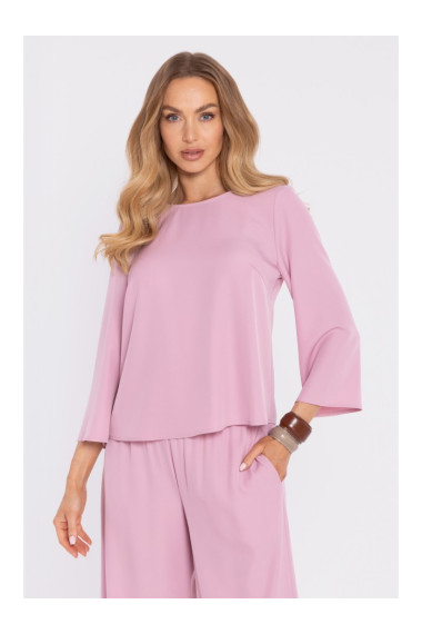 M905 Eleganta blūze ar vaļējām piedurknēm - pūderkrāsaina