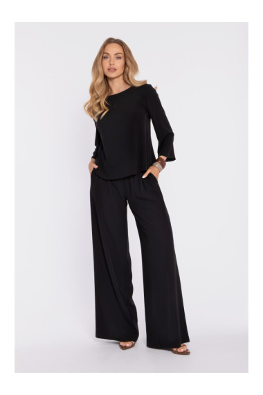 M906 Palaco bikses ar elastīgu vidukli un sānu kabatām - melnas