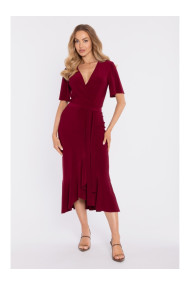 M912 Apmetuma midi kleita ar volāniem un rievām - bordo krāsā