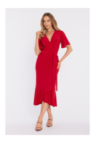 M912 Apmetuma midi kleita ar volāniem un rievām - sarkana