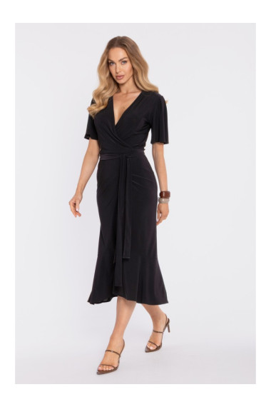 M912 Apmetuma midi kleita ar volāniem un rievām - melna