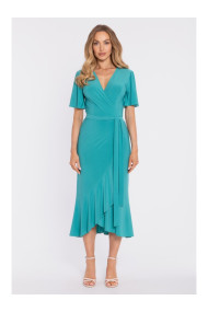 M912 Apmetuma midi kleita ar volāniem un rievām - tirkīza krāsā