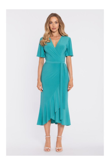 M912 Apmetuma midi kleita ar volāniem un rievām - tirkīza krāsā