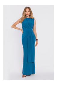 M913 Drapēta maxi kleita ar paaugstinātu vidukli un paneli - okeāna zilā krāsā