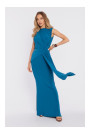 M913 Drapēta maxi kleita ar paaugstinātu vidukli un paneli - okeāna zilā krāsā