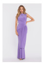 M913 Drapēta maxi kleita ar paaugstinātu vidukli un paneli - gaiši violeta krāsā