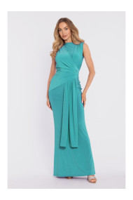 M913 Drapēta maxi kleita ar paaugstinātu vidukli un paneli - tirkīza krāsā